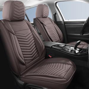Car Seat Covers Front Pair,Breathable and Waterproof Leather Automotive Front Seat Covers,Universal Anti-Slip Seat Covers for Cars SUV Truck Sedan (Style1, 2 PCS Front Seat, Brown)