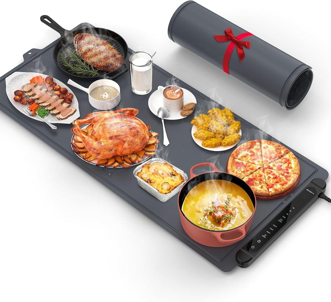 Warming Mat for Food Extra Large: 36"X16" Adjustable Silicone Food Warming Mat Heating Pad Food Warming Pad for Kitchen Counter Warming Trays for Buffets Party Hot Plates for Countertop Black Grey