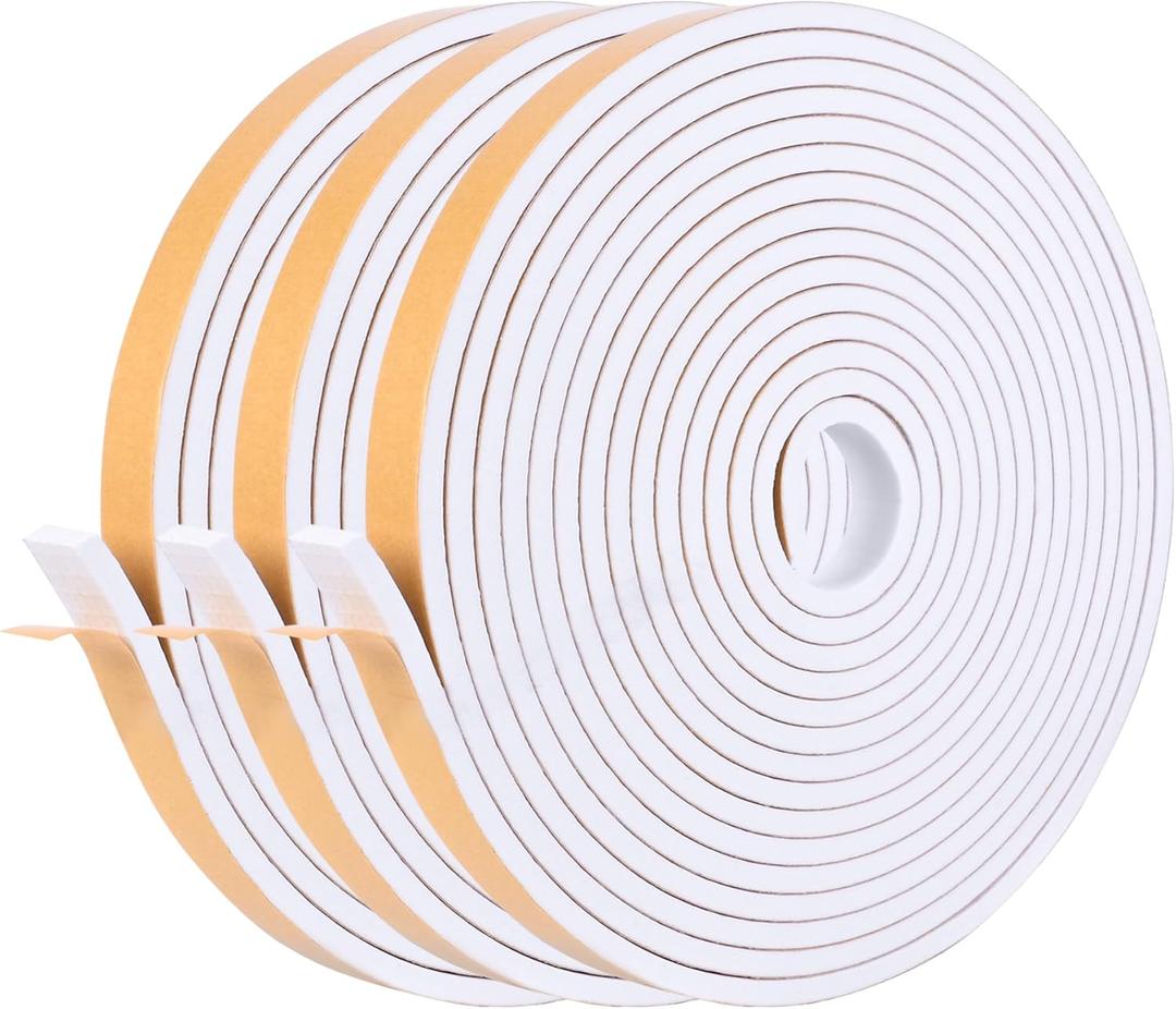 Kikerike Self Adhesive Foam Tape Weatherstrip 1in x 1/2in x 20Ft High Density Foam Insulation Strips Seal Weather Stripping with Strong Adhesive for Door and Window Sound Isolation Soundproofing