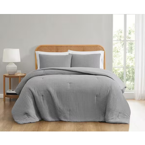 3-Piece Waffle Texture Comforter Set, Full/Queen Size, Gray