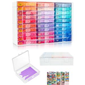 Diamond Painting Trays with Lids and Diamond Art Storage, 30PCS Diamond Art Accessories with Storage Containers, 2-in-1 Drill Storage and Line-Up Tool, 1 Pack 5D Diamond Painting Tools for Beads
