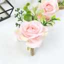 Meldel Wrist Corsage and Boutonniere Set(2pcs), Artificial Silk Rose Pink Wrist Flower for Bride Bridesmaids, Boutonniere for Groom Best Man Wedding Flower Accessories Prom Ceremony Party Decor