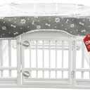 PJYuCien Dog Playpen Mesh Top Cover, Fits 36 Inch 4 Panels Regular Square Plastic Exercise Pet Pen, Adhesive Tape Connections, Grey paw (Note: Cover Only, Fence Not Included)