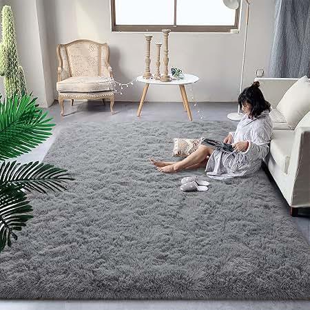 Extra Large 7x14 ft Grey Area Rugs for Bedroom Living Room, Fluffy Soft Plush Shaggy Forest Hunter Green Girls Boys Kids Rug, Non-Slip and Machine Washable Carpet for Rooms Decor