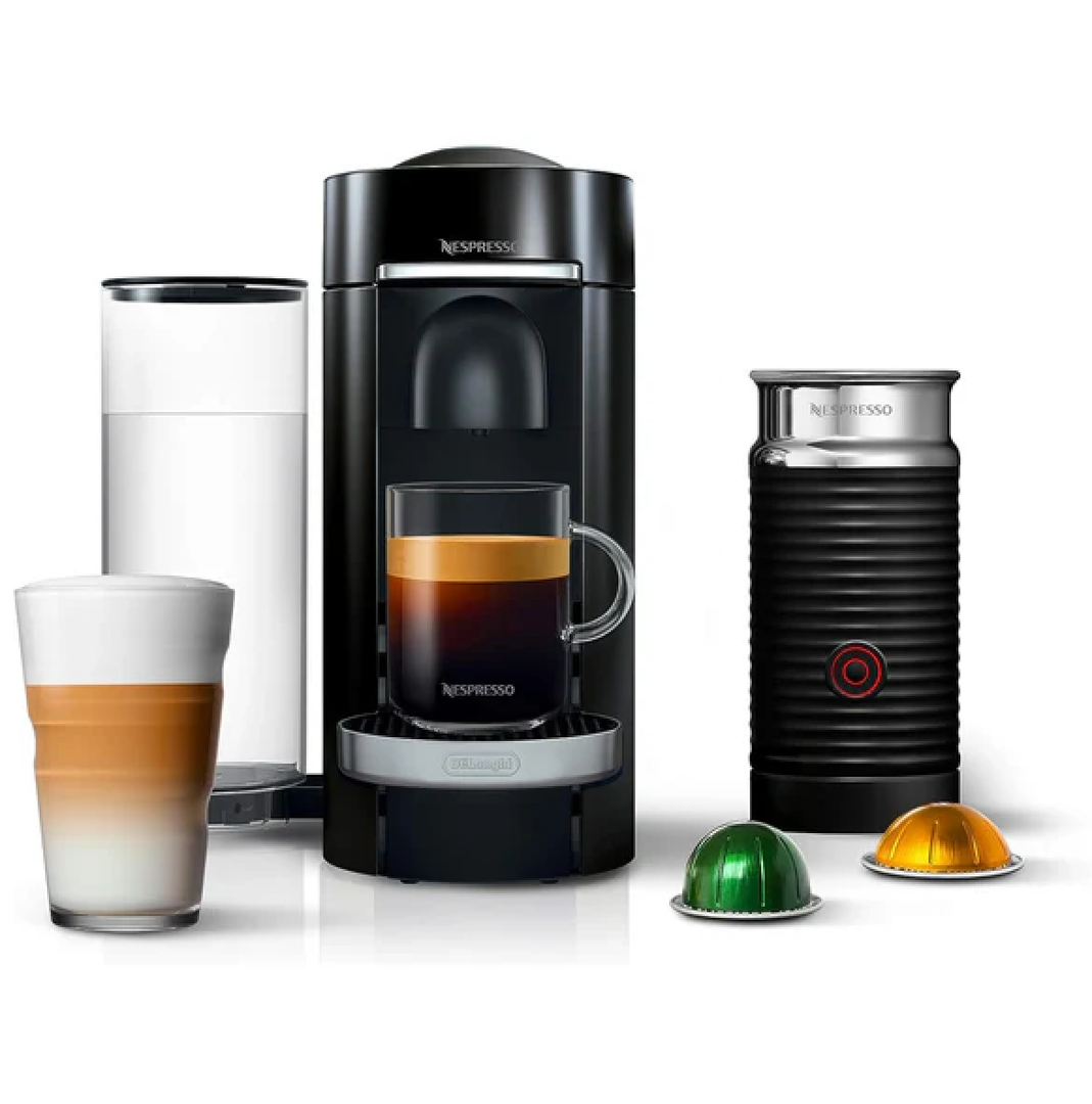 Nespresso Vertuo Plus Deluxe Coffee and Espresso Maker by Breville, Piano Black with Aeroccino Milk Frother