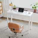Solid Wooden Desk with Drawers - 39 x 16 Inch Modern Narrow Desks, Rubberwood Simple Study Table, Small Writing Desk for Bedroom|Small Spaces - White Desks, 39.4 in W x 15.7 in D