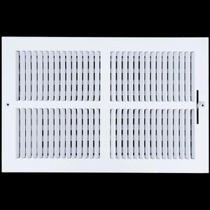 12x10 Supply Air Vent Cover 2-Way Grille for Wall or Ceiling Duct Opening - Flat Stamped Face Air Diffuser by HVAC Premium - White - Overall Size: 13.75" x 11.75"