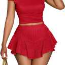 GORGLITTER Women's Two Piece Going Out Skirt Sets Y2K Crop Tank Top and Ruffle Mini Skorts Summer Beach Casual Outfits (Medium, Red)