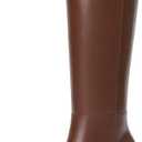 Modatope Knee High Boots Kitten Low Heel Faux Leather Pointed Toe Side Zipper Fall Long Tall Boots for Women (9.5, Brown Pu)