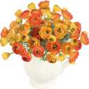 3 Bundles Mini Faux Silk Peony Bouquets,9.84" Artificial Ranunculus Flowers Fake Peony Flowers for Wedding, Home, Party Decoration(Orange)