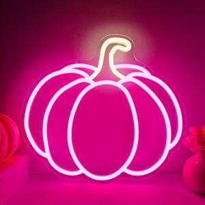 Pink Halloween Neon Signs for Wall Decor Pink Pumpkin Neon Light Led Signs for Bedroom Wall Dimmable Led Pumpkin Lights Up Sign for Girls Room Thanksgiving Party Pinks Halloween Decorations