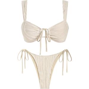 seamoly Bikini Sets for Women Ribbed Cutout Swimsuit Cheeky High Cut Side Tie Thong Bathing Suit Tie Back Swim Suits