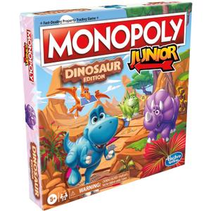 Hasbro Gaming Monopoly Junior Dinosaur Edition Game | Kids Board Games with Dino-Themed Toy Tokens | 2-4 Players for Boys & Girls | Ages 5+  