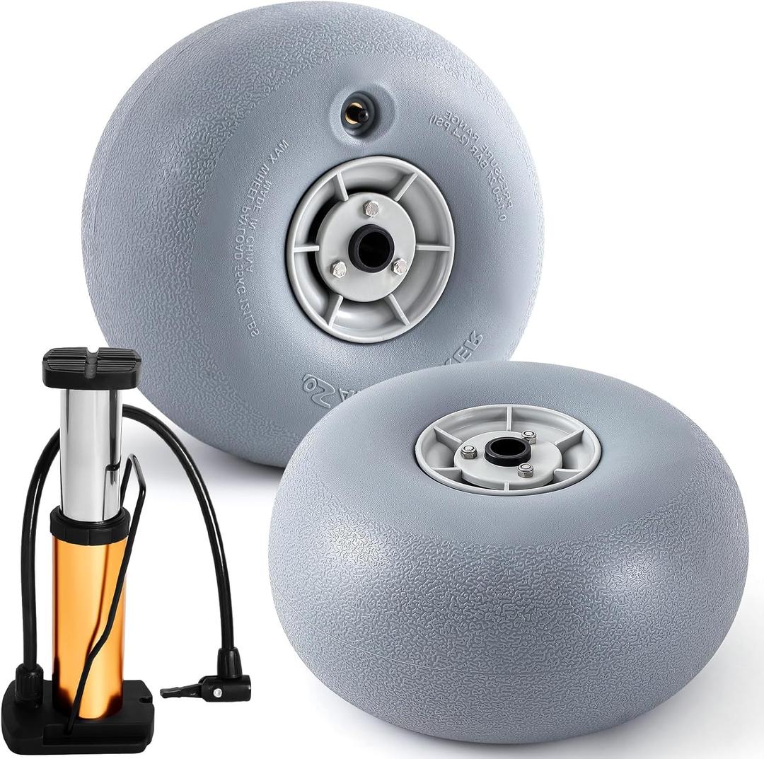 Lenwen 2 Pack PU Beach Balloon Wheels Beach Cart Tires Replacement Big Sand Wheels with 1 Air Pump for Kayak Canoe Cart Rolling Walker Wheelchair and Boat