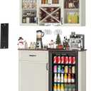 DWVO Coffee Bar Cabinet with Mini Fridge Space Storage & Charge Station, Wall-Mounted Kitchen Pantry Cabinets with Glass Doors & Wine Storage & Glass Racks for Home Living Dining Room, White Walnut