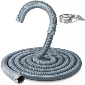 Universal Washing Machine Drain Hose, 10ft Corrugated Flexible Washer Drain Hose, Discharge Hose Replacement for Whirlpool, GE, Kenmore, Installation Washer Hose Drain, Clamp and Hook Included