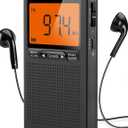 AM FM Portable Radio Personal Radio with Excellent Reception Battery Operated by 2 AAA Batteries with Stero Earphone, Large LCD Screen, Digtail Alarm Clock