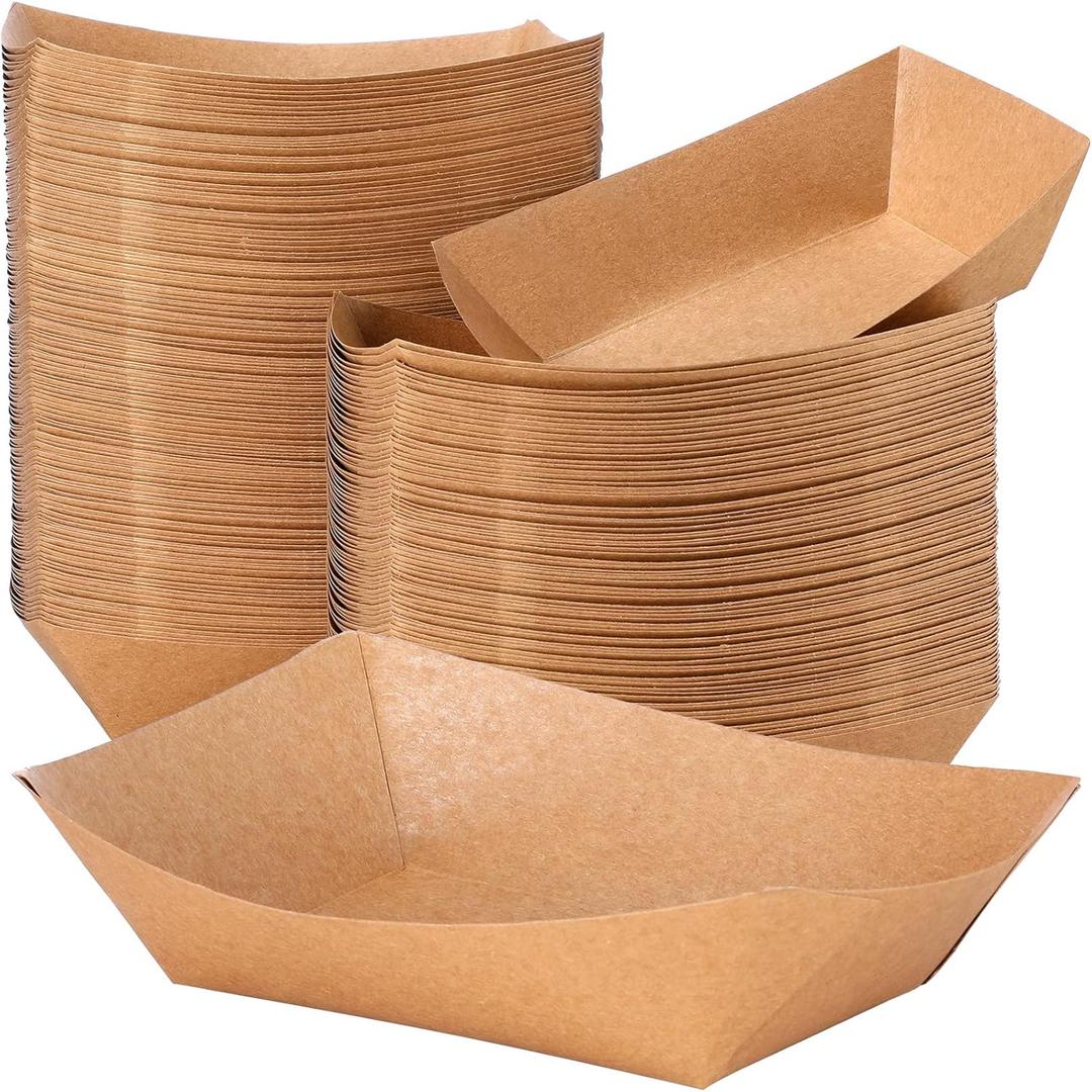 Sherr 200 Pcs 5 lb Kraft Paper Food Trays Boats Bulk, Disposable Nacho Kraft Paper Food Serving Trays Brown for Nachos, Tacos, Fries, Hot Dog, Corn, Bbq, Festivals, Party (Natural Wood)