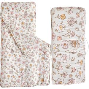 Toddler Nap Mat with Removable Pillow,Ultra Soft Slumber Bags for Girls,Kids Sleeping Bags with Rollup Design, Perfect for Preschool,Daycare, Kindergarten (Floral)