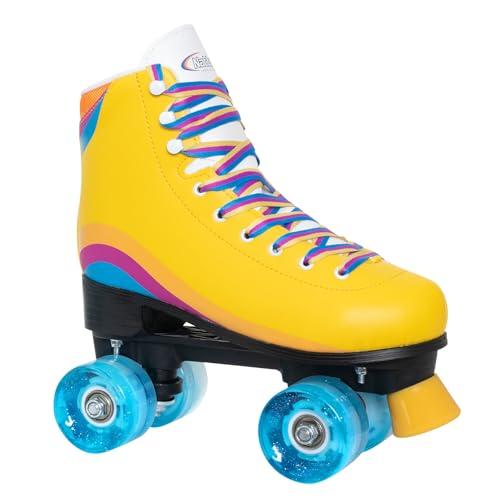 Nattork Roller Skates for Women Outdoor Indoor Four-Wheel Fun Fashionable Roller Skates for Men Girls Boys Yellow,Size: Women 10/ Men 9