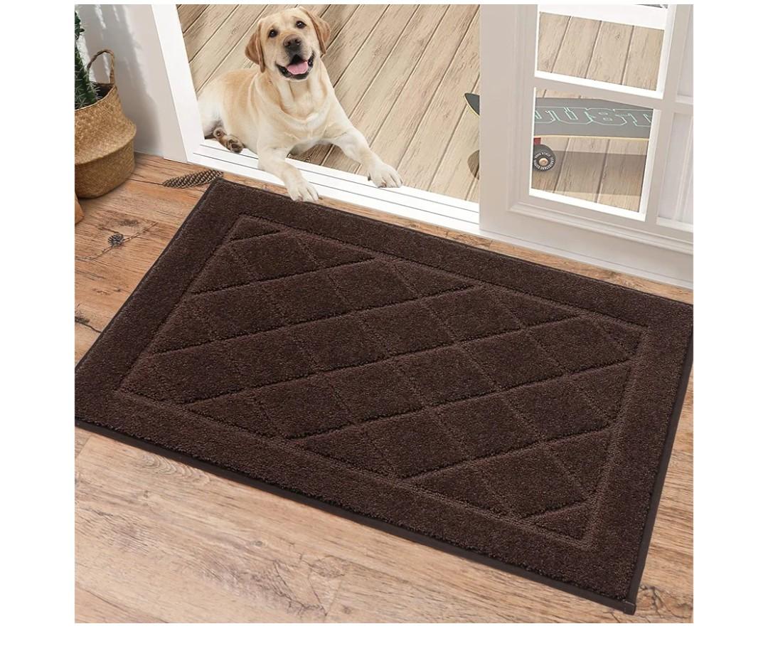 BEQHAUSE Dirt Trapper Door Mat 20" x 32", Doormat Non-Slip Entryway Rugs Washable, Dog Door Mat Stain Resistant and Absorbent Welcome Floor Mat for Front Back Door, Mud Wet Shoes & Paws, Brown