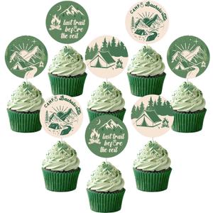 Camp Bachelorette Decoration 36PCS Last Trail Before the Veil Bachelorette Cupcake Toppers Mountain Lake Hiking Bachelorette Decors for Bridal Shower Wedding Engagement Hen Party Decoration