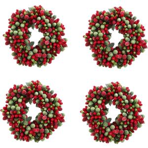Christmas Red & Green Frosted Berry 5.75" Mini-Wreath/Candle Ring OR Set of 4 Napkin Rings/Tiny Wreath Ornaments (4, 3.75 inch)