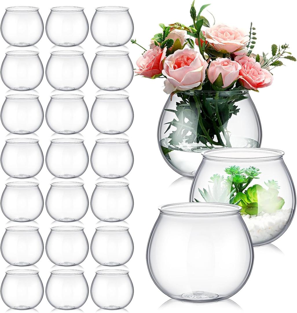 FoldTier 24 Pcs Plastic Fish Bowls for Centerpieces 27 oz Clear Fish Bowl for Drinks Unbreakable Heavy Duty Round Vase for Table Centerpieces Wedding Event Home Decor