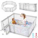 Sweeby Foldable Baby Playpen, Baby Gate Playpens for Babies and Toddlers 79x71 Extra Large Play Yard with Door Fence with Mat and Indoor Play Pen,Light Grey