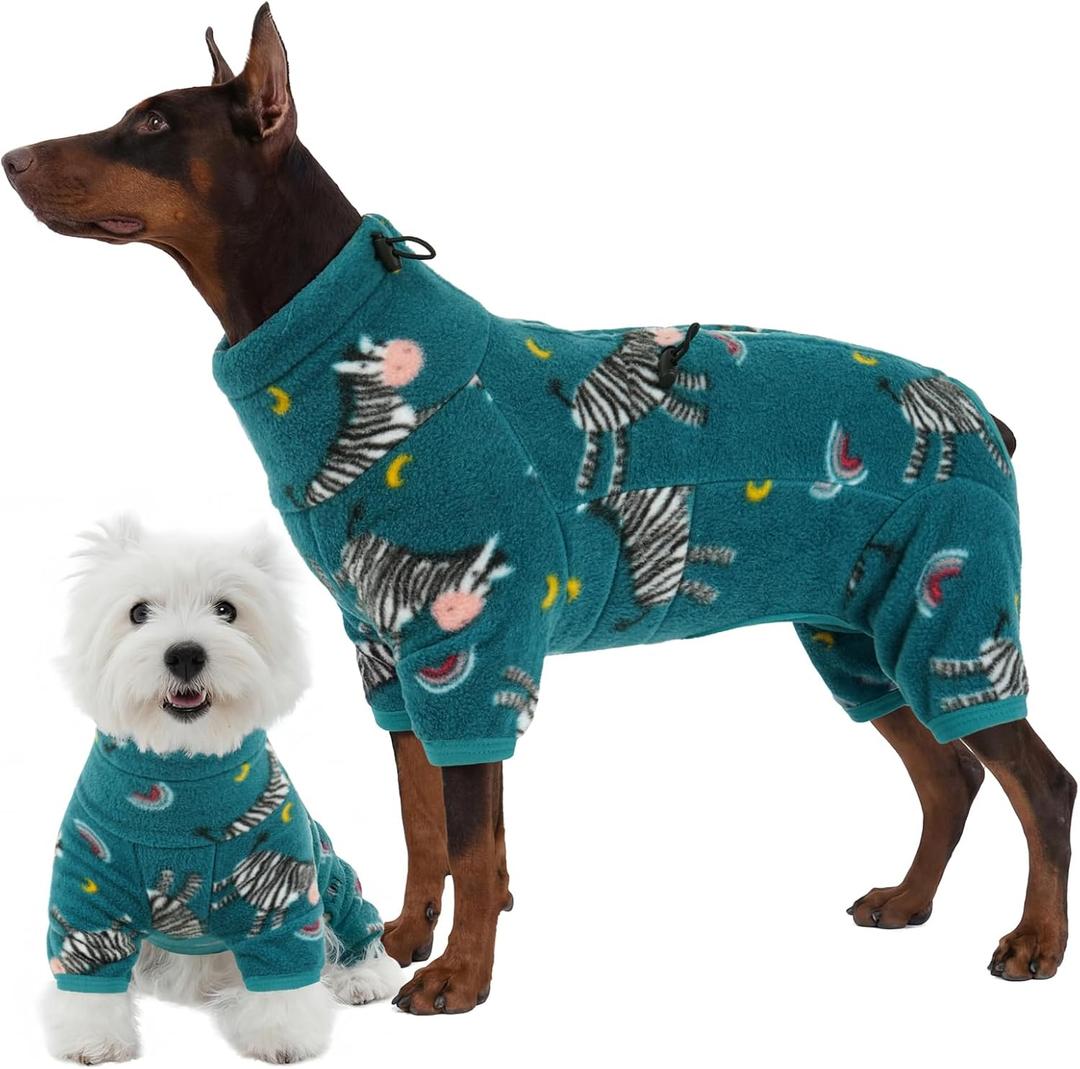 ROZKITCH Large Dog Pajamas Soft Fleece Pullover Pajamas, Pet Windproof Warm Cold Weather Jacket Vest with Reflective Zipper, Jumpsuit Apparel Outfit Clothes for  Dog Zebra XL (XL(Back Length:21"))