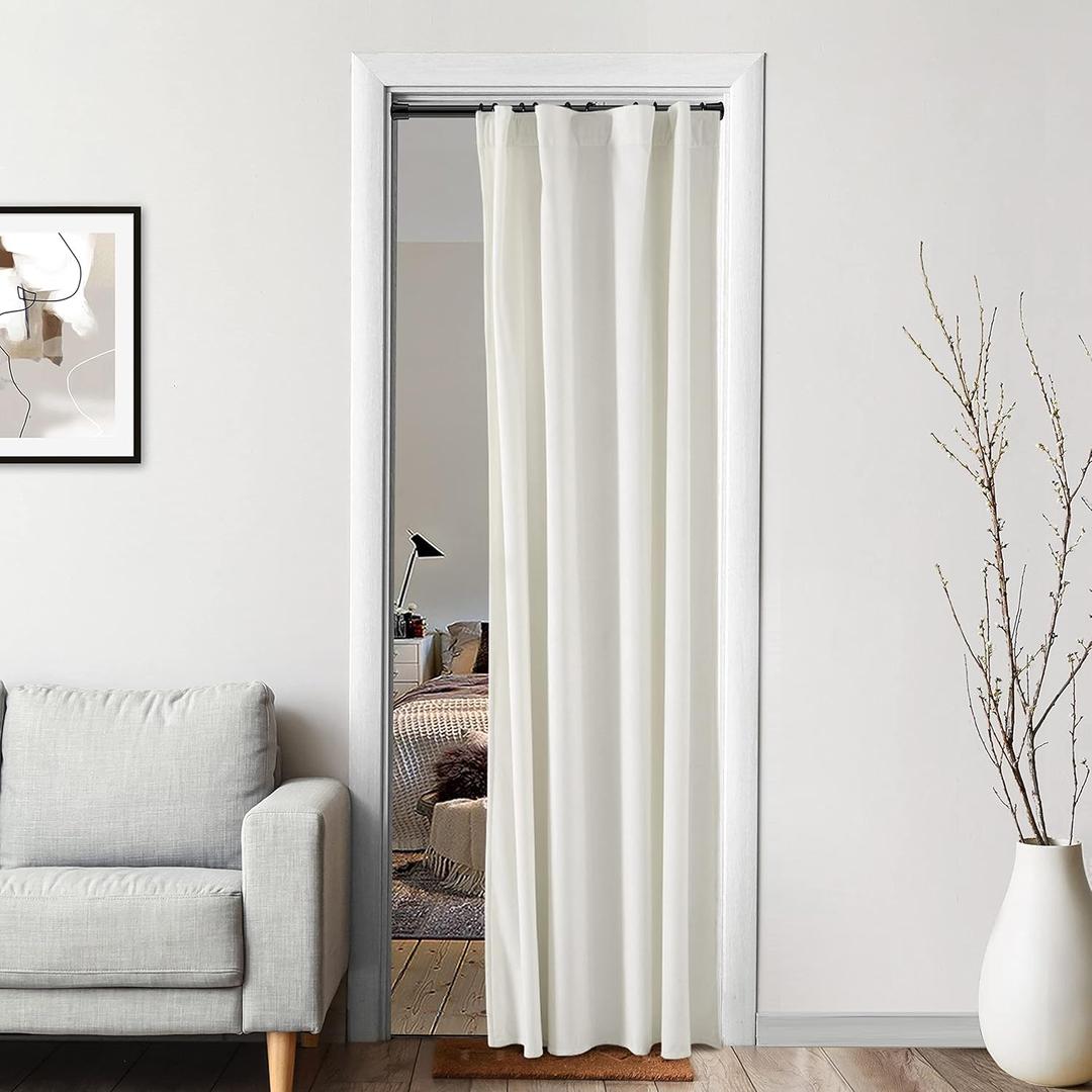 Cream Colored Room Darkening Curtains 80 Inch Length for Bedroom Closet Door,Light Blocking Cold Block Velvet Accordion Doors Interior Back Tab Rod Pocket Single Panel Curtain for Doorway Living (38"W x 80"L (Pack of 1), Ivory)