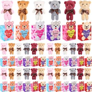 Halloscume 48 Packs Valentine's Day Mini Bear Toy Bulk Stuffed Animal with Heart Boxes Party Favors Supplies for Kids Classroom Valentine's Gifts Exchange School Rewards Prizes, 6 Styles