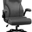 Executive Office Chair, High Back Ergonomic Comfy Desk Chair with Padded Flip-up Armrests and Wheels, PU Leather Heavy Duty Computer Swivel Rolling Task Chair for Home Office, Adults, Gray (Grey)