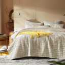 LEAONME Velvet Quilt California King-118''x106'', Lightweight Beige Velvet Comforter Set with 2 Pillow Shams, Soft Oversized Bedspread Coverlet Quilted Bedding Set for All Season