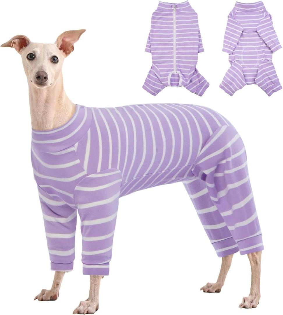 Kuoser Recovery Suit for Medium Dogs After Surgery, Long Sleeve Dog Surgery Recovery Suit, Dog Onesie for Abdominal Wounds Skin Disease, Purple L (L (Back Length: 16.9''))