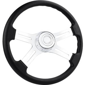 18" Truck Steering Wheel, 4-spoke Aluminium Chrome Truck Steering Wheel for Semi-Trailers, TrucksPU Foam Material