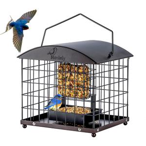 Caged Suet Feeders Squirrel-Proof, Dual-Purpose Suet &Seed Wild Bird Feeders with Tray, Huge Metal Caged Bird Feeders Outdoors Hanging, 2 Suet Cakes+1lb Seed Capacity, Copper