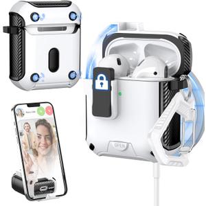 for AirPods Case Cover 2nd/1st Generation, Compatible with Magsafe, Magnetic Automatic Lock, Charging Port Dust-Proof & Stand Design with Cleaning Kit, Black/White