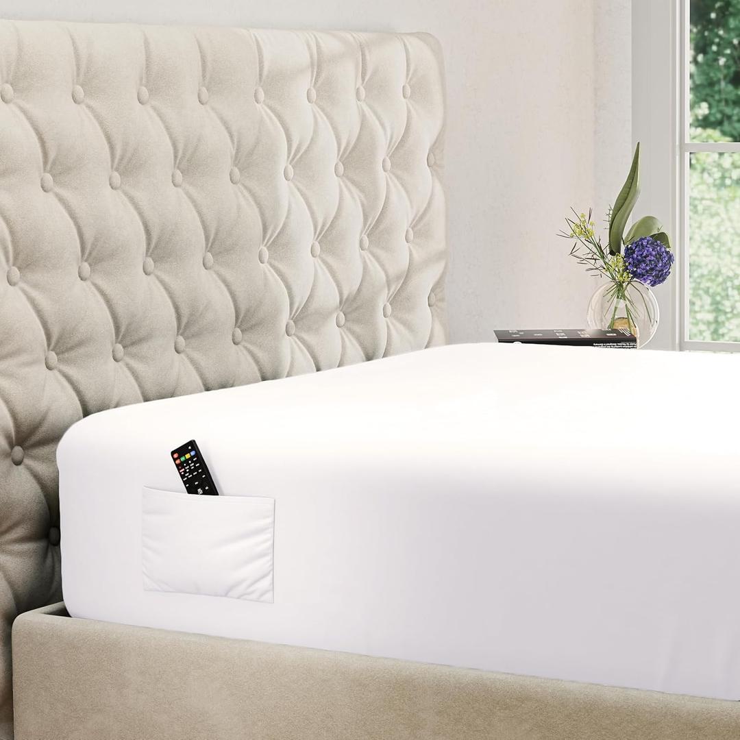DREAMCARE Cal King Fitted Sheet Only - Deep Pocket Fitted Sheet - Fits up to 15 inch Mattress - Deep Pocket Cal King Sheets - Hotel Luxury - Oeko-Tex Certified Sheets - 1 Fitted Sheet Only (White)