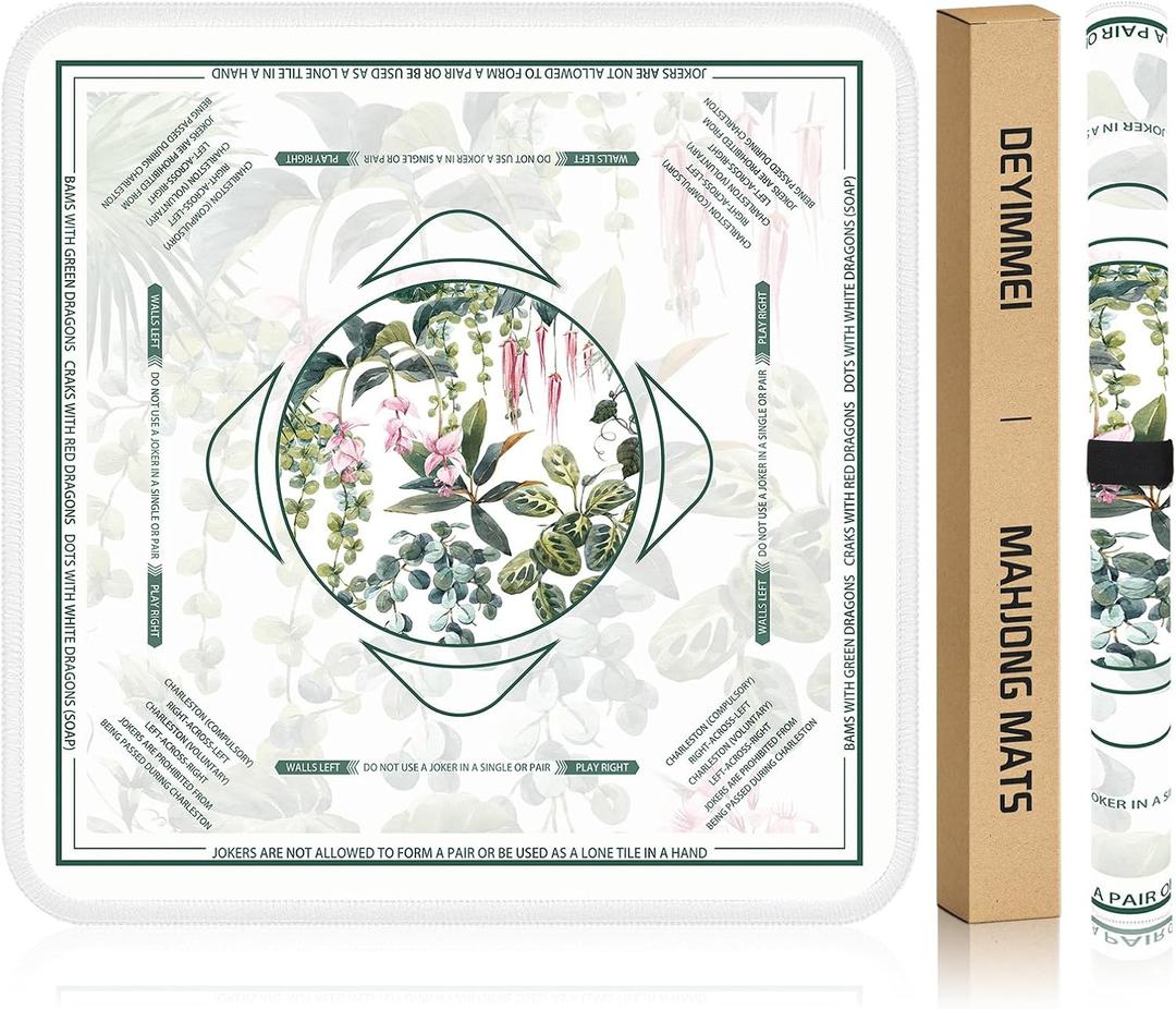 Deyimmei Neoprene Mahjong Mat for Table 31.5"x31.5" - Non-Slip, Noise Reduction Cover with Storage Pockets, American Rules & Crease-Free Rolled Shipping (Tropical Fuchsia), 31.5" x 31.5" x 0.08"