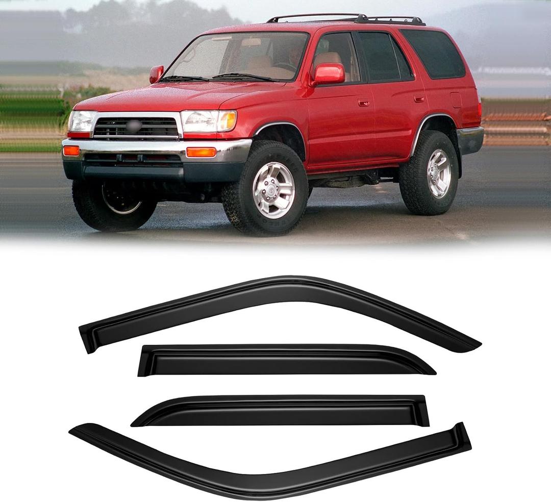 Window Visor for 1996-2002 Toyota 4Runner, Out-Channel Rain Guards Shields Vent Deflector Shade Wind Dark Smoke 1997 1998 1999 2000 2001, Tape-On Outside-Mount, 4PCS