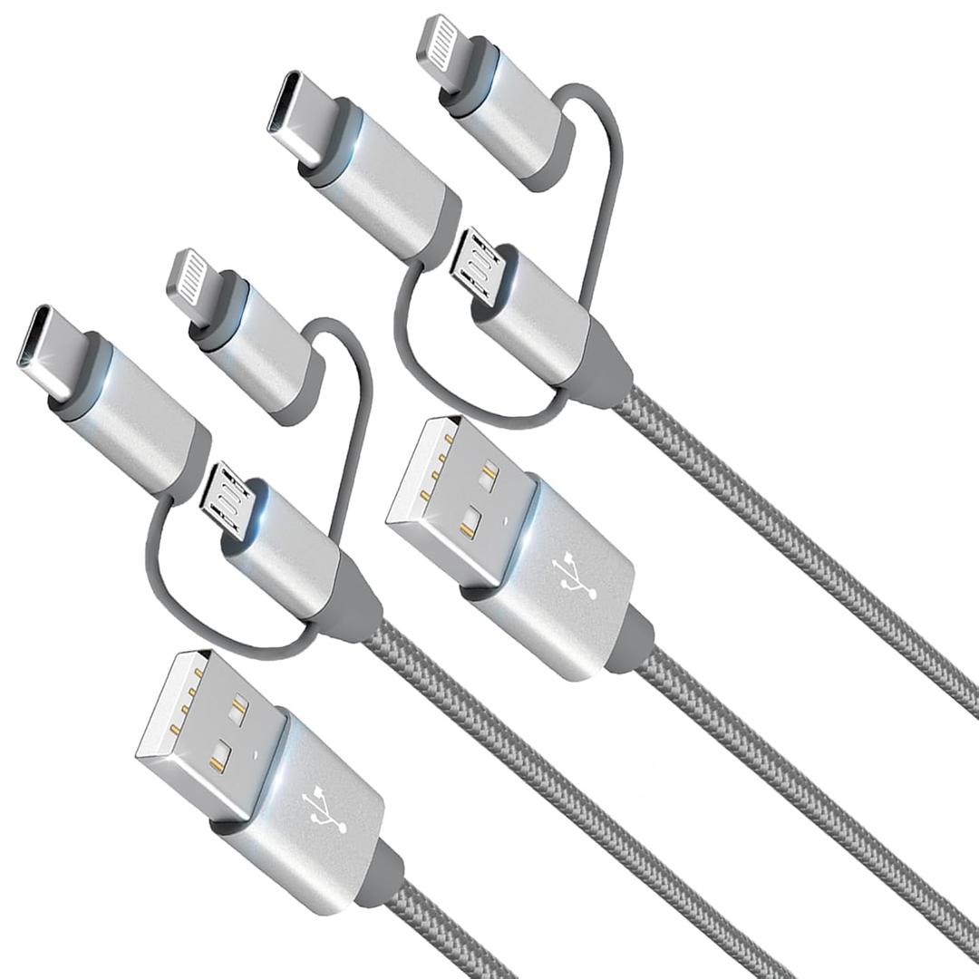 3 in 1 Charging Cable Adapter,Apple MFi Certified Lightning,Type-C,Micro USB Cable,Compatible with iPhone 16/15/14,iPad,Huawei, HTC,LG,Samsung Galaxy,Sony Xperia,Car Play(2 Pack,3.5ft)