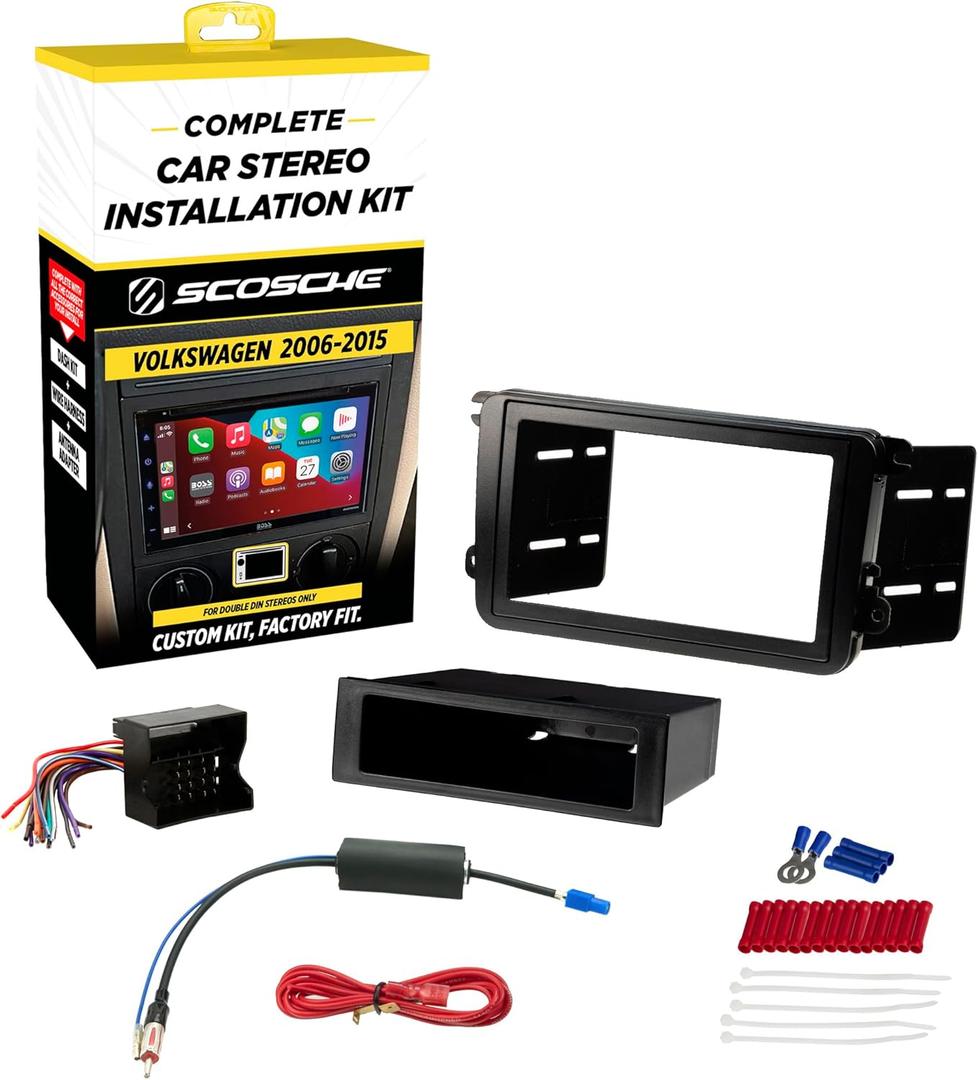 Scosche ICVW6BN Double DIN Radio Install Dash Kit Compatible with Select 2006-15 Non-Factory Amplified Volkswagen Vehicles - Complete Car Stereo Installation Kit - See Vehicle Fit Guide in Images