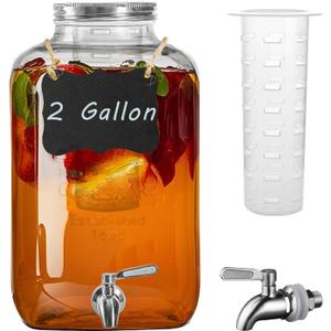 Galssmagic 2 Gallon Glass Drink Dispenser with Stainless Steel Spigot,1 Pack Glass Beverage Dispenser Water Lemonade Dispensers for Parties