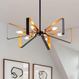 VILUXY Contemporary Hanging Chandelier Lighting Fixture Matt Black and Brass Finish Mid-Century Geometric Pendant Lighting for Dining Room, Kitchen, Living Room 6-Light (black and gold)