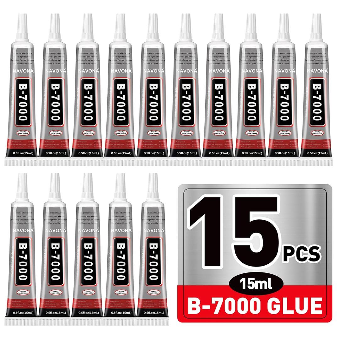 15 PCS 15ml B7000 Glue Clear with Precision Tip, Bedazzling Glue, Super Glues, Rhinestone Glue for Nail, Craft Glues, Jewelry Making, Nail Art, DIY, Makeup, Shoes