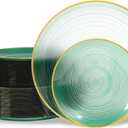 100PCS Green Plastic Plates-Crystal Design Green Disposable Plates with Gold Rim, Fancy Disposable Plates Include 50 Dinner Plates, 50 Dessert/Salad Plates for Party & Christmas