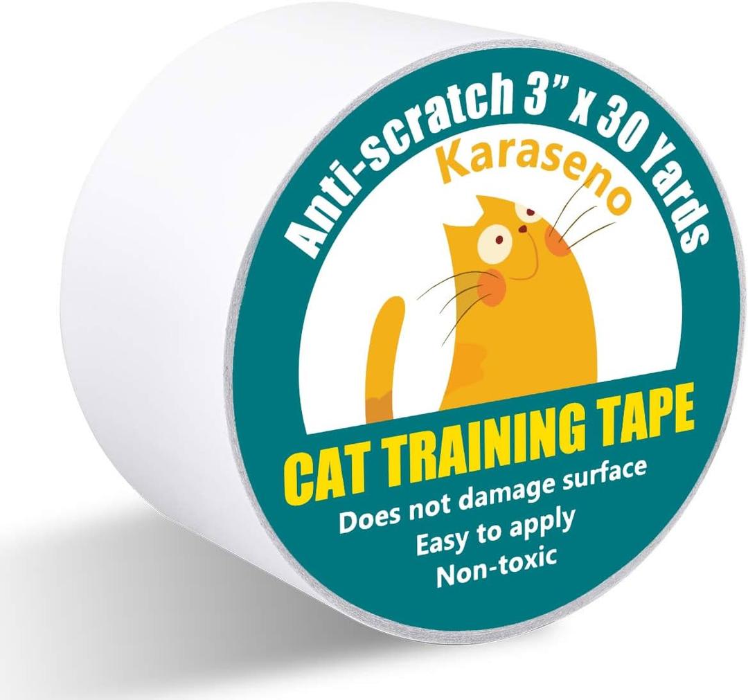 Karaseno Anti Cat Scratch Tape, 3 inches x 30 Yards Pet Training Tape, 100% Transparent Clear Double Sided Cat Scratch Deterrent Tape, Furniture Protector for Couch, Carpet, Doors, Pet & Kid Safe