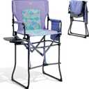 EVER ADVANCED Portable 30.7" Seat Height Tall Folding Camping Chair Directors Chair High Foldable Bar Stool with Side Table for Makeup Artist, Sports Event, Craft Show, Supports 350LBS