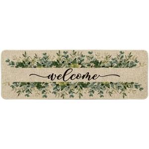 Artoid Mode Eucalyptus Floral Leaves Welcome Spring Doormat, Summer Decor Low-Profile Switch Rug Door Mat Floor Mat for Indoor Outdoor 24x72 Inch